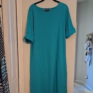 Karen Scott Sport Blue Sheath Midi Dress with Cuffed Short Sleeves